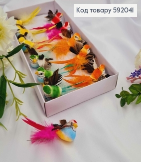 Флористическая заколка, 8см, Птичка ярких цветов с длинным хвостиком и перьями, в ассорт. 592041 фото