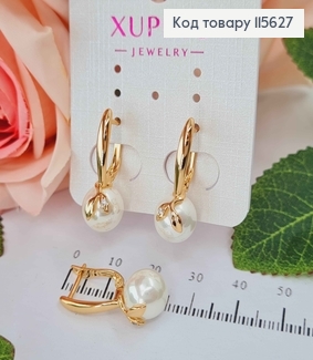 Сережки 2,5см з перлинкою та листочком, англ. заст. Xuping 18K  115627 фото