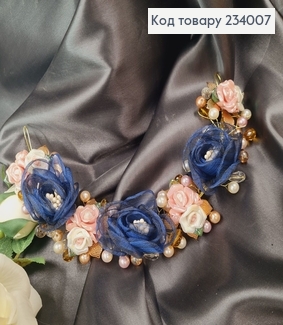 Гілочка  в волосся ручної роботи з синіми квітами 234007 фото