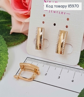 Сережки пластинки з камінцями на гранях 1,5см, англ. заст. Xuping 18K 115970 фото