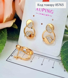 Сережки "На орбіті" з камінцями 2*1см (англ. застібка) Xuping 18K 115765 фото