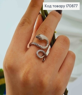 Перстень родований, об'ємна змійка з камінцями, Xuping 170877 фото