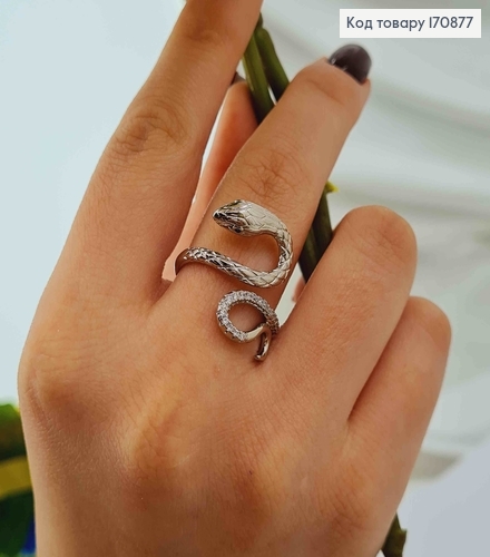 Кольцо родованное, объемная змейка с камнями, Xuping 170877 фото 1