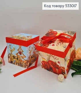 Коробка складная, с крышкой, с рождественскими игрушками, в ассорт. 15*15*15см 533017 фото