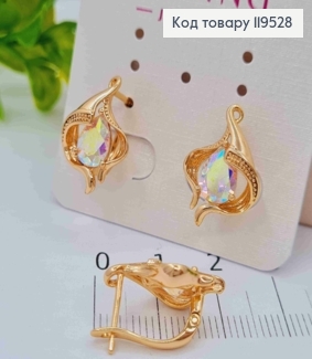 Серьги "Космическая Каплица" с Блестящим камнем Хамелеон, 1,8см, английская застежка, Xuping 18K 119528 фото