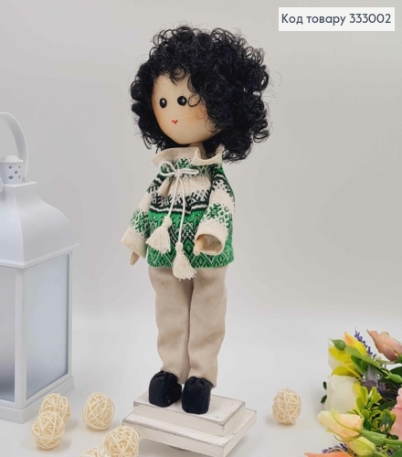 Кукла Мальчик, "Кудрявый" в рубашке с зеленым орнаментом, высота 31см, ручная работа, Украина. 333002 фото 1
