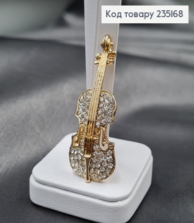 Брошка метал Скрипка  з камінчиками 5х2см 235168 фото