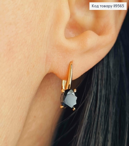 Сережки з Чорним каменем, довж. 1,4см, англійська застібка, Xuping 18K 119565 фото 1