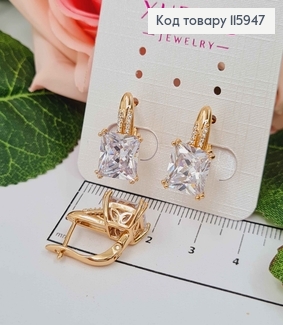 Серьги с петелькой и большим квадратным камнем, англ. зам. Xuping 18K 115947 фото