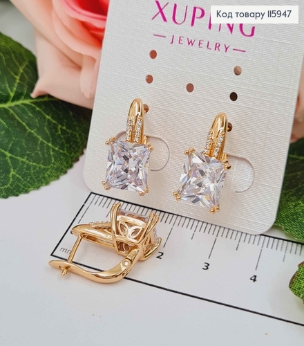 Серьги с петелькой и большим квадратным камнем, англ. зам. Xuping 18K 115947 фото 1