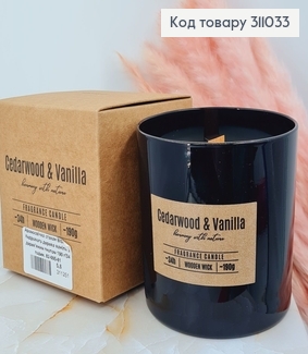 Аромасвічка стакан BISPOL Cerdawood Vanilla з дерев'яним гнотом 190 г/34 годин, sn82-095-81 311033 фото