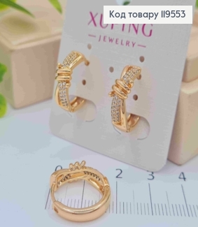 Серьги кольца "Узелки" с Блестящими камешками, диаметр 1,7см, Xuping 18K 119553 фото