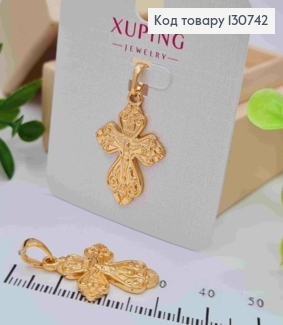 Хрестик з розп'яттям прикрашений Вензелями, розмір 2,5*1,8см,  Xuping 18K 130742 фото