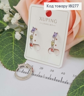 Серьги кольца, с тремя цветными камешками, 1,5см, Xuping 181277 фото