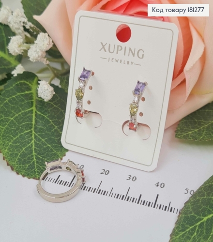 Серьги кольца, с тремя цветными камешками, 1,5см, Xuping 181277 фото 1