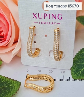 Серьги Изысканные с камешками и резьбой, 2.3 см, англ. зам. Xuping 18K 115670 фото