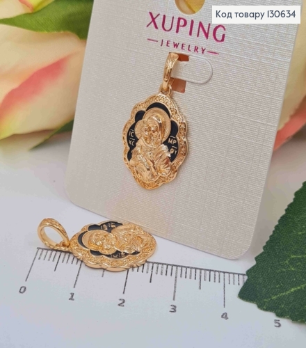 Иконка-Ладанка с Божией матерью и Иисусом, с черной эмалью, 2,1см, Xuping 18K 130634 фото 1