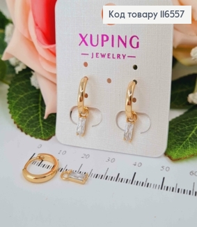 Сережки кільця 1см, з підвіскою прямокутним камінцем 6мм, Xuping 18K 116557 фото