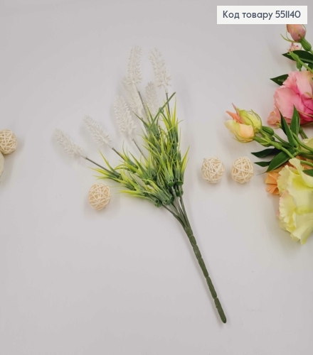 Искусственный цветок, 7 веточек, Гиацинт, белого цвета, на металлическом стержне, 33см 551140 фото 2
