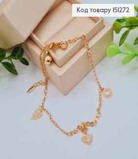 Браслет на ногу с Листочек-Коло-Сердце, длина 24+5см, Xuping 18К 151272 фото
