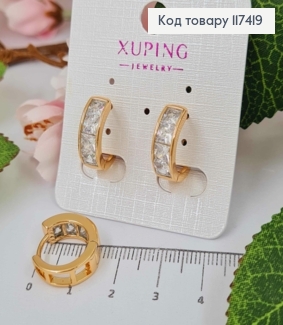 Серьги кольца 1,6см, Широкие украшенные камешками, ширина 6мм, XUPING 18K 117419 фото