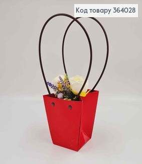 Флористическая сумочка глянцевая БОРДОВАЯ, конусная из пластика. ручками 12*12,5*8см 364028 фото