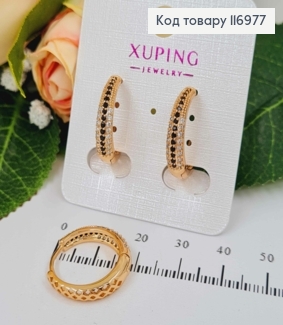 Сережки кільця 2см, в чорних та білих камінчиках, Xuping 18K 116977 фото