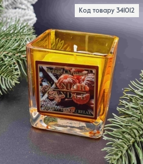 Арома свеча стакан Orange Christmas, 70*70*70мм, 18год/горение, (aroma/dekor/relax), YUNIOR CANDALE 341012 фото