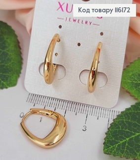 Сережки кільця, видовжені з потовщенням, 1,5см, Xuping 18K 116172 фото