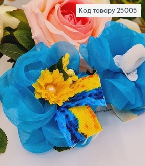 Резинка бант Фатиновой голубой со цветком, 7см, руная работа, Украина 25005 фото