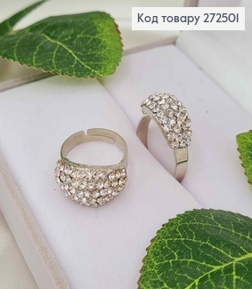 Перстень срібного кольору "4 ряда камінців" з регуляцією розміру (16-18) 272501 фото