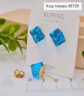 Серьги гвоздочки с Голубым камнем Сваровски Хамелеон, 1,2см, Xuping 18К 119729 фото