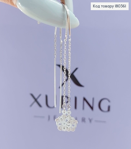 Серьги протяжки с цветочком родированным медзолото Xuping 180361 фото 1