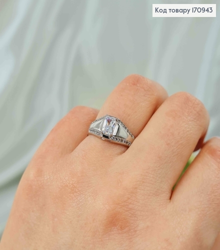 Перстень родований, Печатка з прямокутним камінцем, Xuping 18K 170943 фото 2