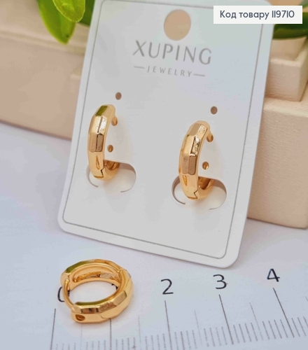 Сережки кільця "Грановані", ширина 0,4см, діаметр 1,4см, Xuping 18К 119710 фото 1