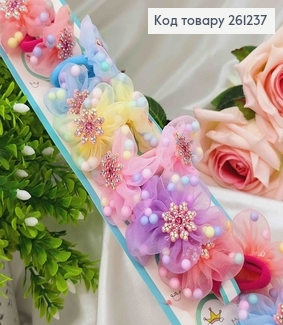 Набір дитячих резинок, фатинові квіточки з кульками всередині з квіточкою в камінцях, 20шт/наб. 261237 фото