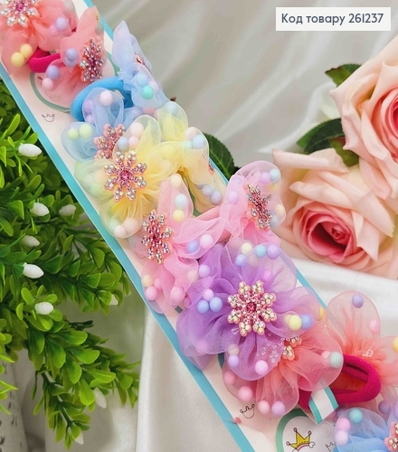 Набор детских резинок, фатиновые цветочки с шариками внутри с цветочками в камнях, 20шт/наб. 261237 фото 1