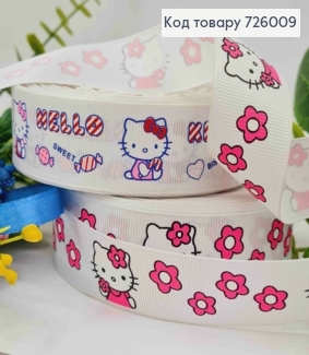 Стрічка репсова, кольору АЙВОРІ з HELLO KITTY (в асорт.), ширина 2,5см, довжина 25 ярдів (23метри) 726009 фото