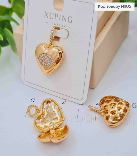 Открывающийся кулон "Сердце" с Блестящими камешками, 1,6см, Xuping 18К 141105 фото 1
