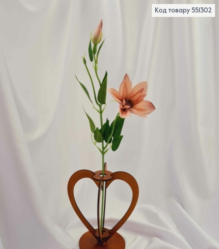 Штучні квіти, гілочка Клематіс , ПУДРОВОГО  кольору, 1 квітка + 1 бутон, на металевому стержні, 47см 551302 фото 1