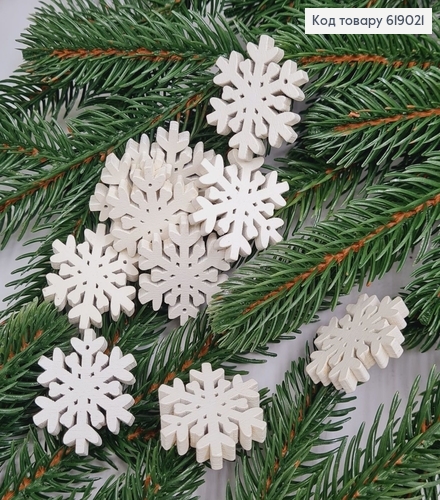 Набор снежинки белые деревянные д.3 см 10 шт. 619021 фото 1