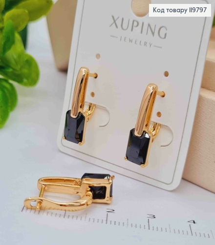 Сережки з Чорним каменем, розмір 1,9см, англійська застібка, Xuping 18K 119797 фото 2