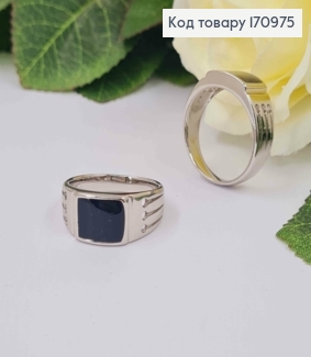 Перстень-Печатка родований, з чорною емаллю, Xuping 18K 170975 фото