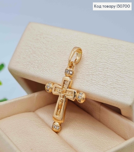 Хрестик   з розп"яттям та  камінцями на кінчиках , розмір 2,5*1,7см  Xuping 18K 130700 фото 2