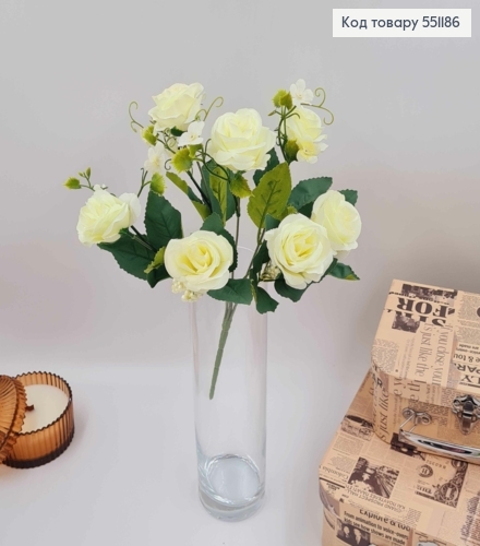 Композиція "Букет БІЛІ троянди 7голівок з відтінком зеленого", 32см 551186 фото 1
