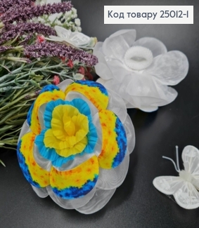 Резинка Бант Цветок обьемный 10см (желто-голубая), ручнпя работа, Украина 25012-1 фото