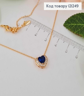 Ланцюжок з підвіскою Сердечком з Синім камінцем, 1см, довжина 45+3см, Xuping 18K 121249 фото