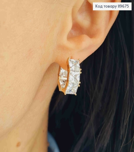 Серьги кольца с тремя Блестящими камешками, диаметр 1,7см, Xuping 18К 119675 фото 1