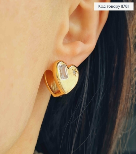 Сережки Сердечка з прямокутним камінцем та зірочкою, 1,5см, англ. заст. Xuping 18K 117811 фото 2