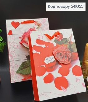 Пакет паперовий середній  Квіти з сердечками блиск  31,5х26см в ас. 541055 фото